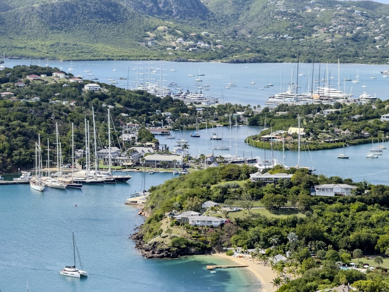 Sailing yachts anchored in the bay at English Harbour, Antigua