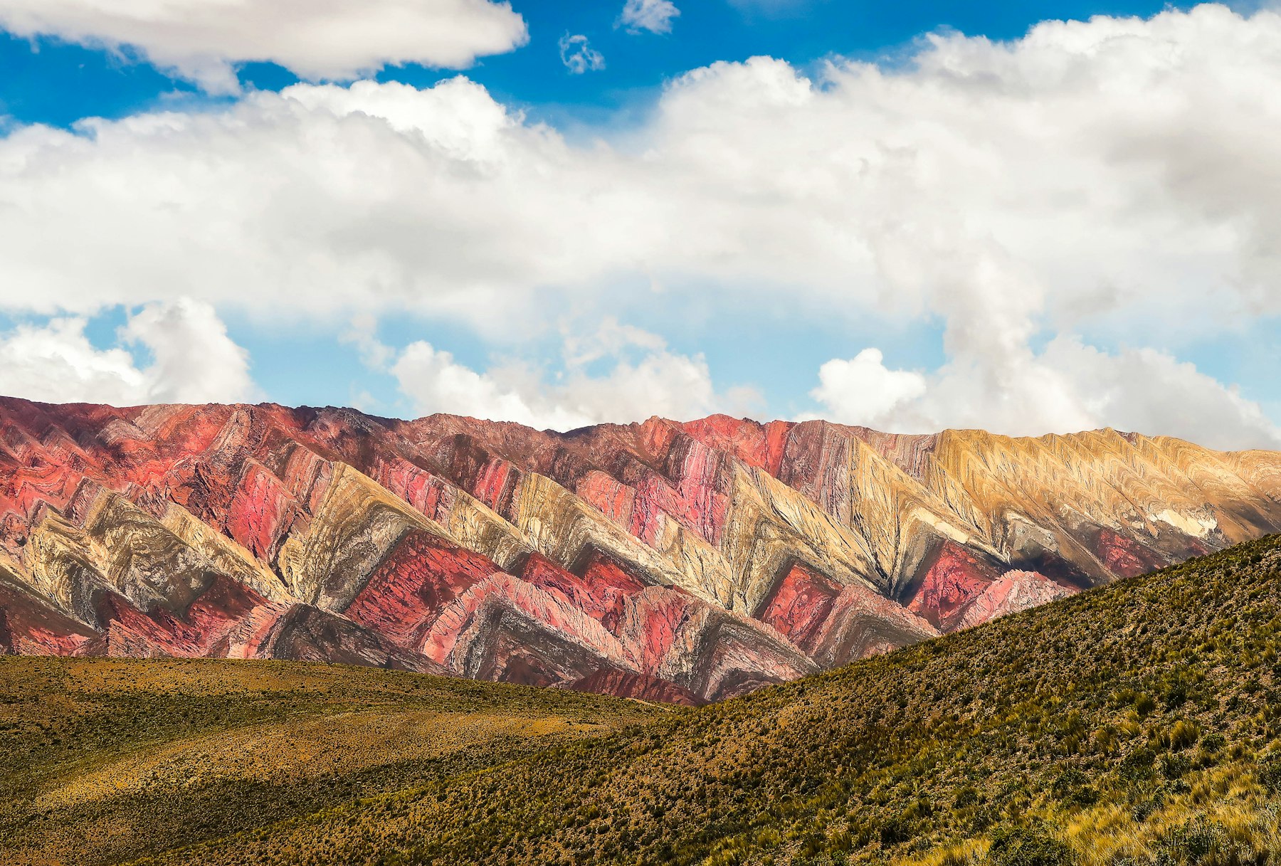 The layered coloured rock of the Hornocal in the Argentine northwest near Salta