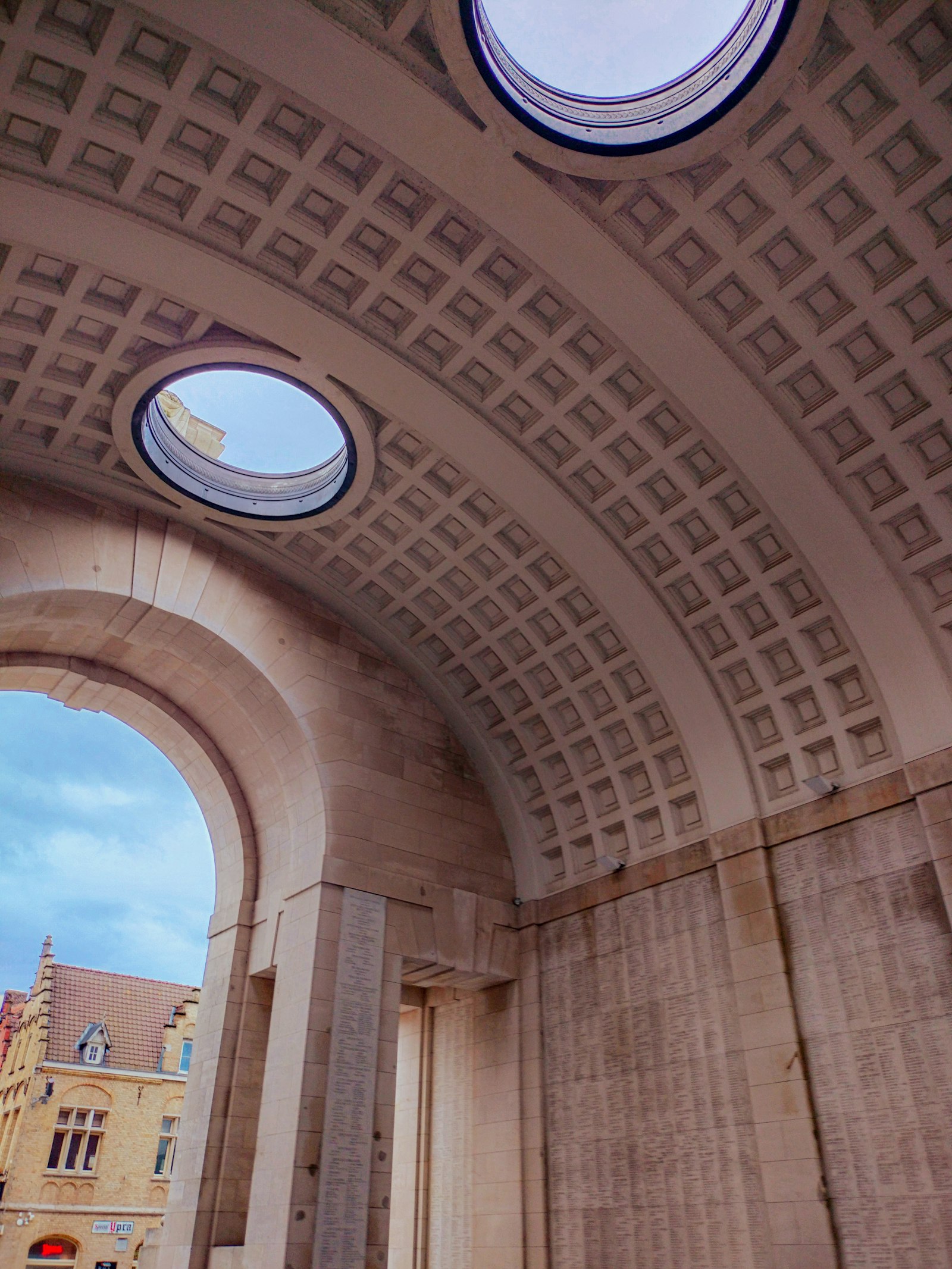 The great stone arch of the Menin Gate memorial at Ypres