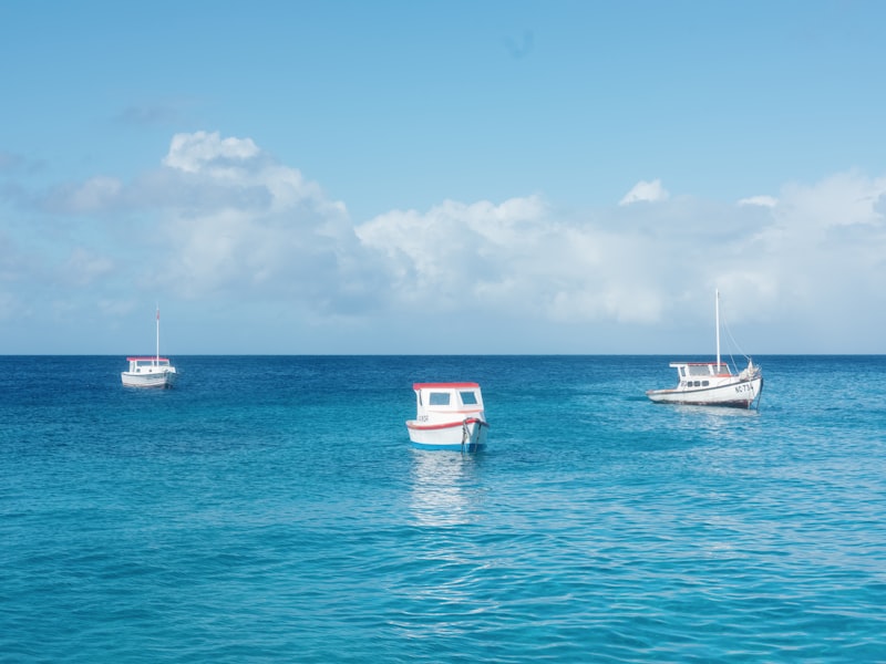 A group of boats moored on calm water in Curacao