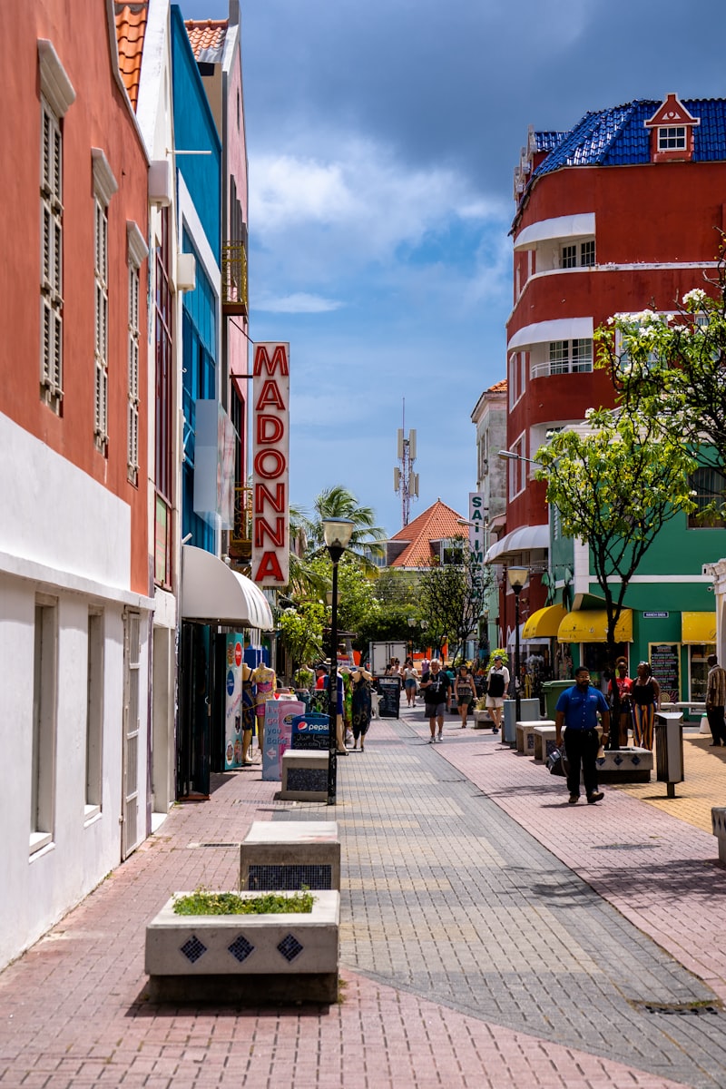 People walking along a street in Punda, Willemstad, Curacao