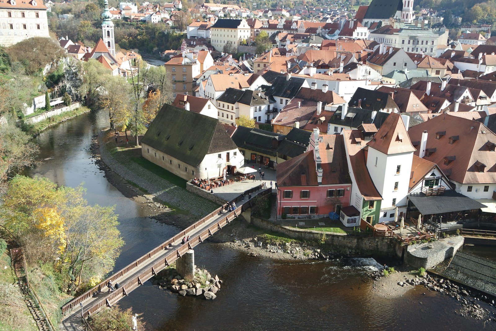 The red rooftops of Cesky Krumlov inside a horseshoe bend of the Vltava river
