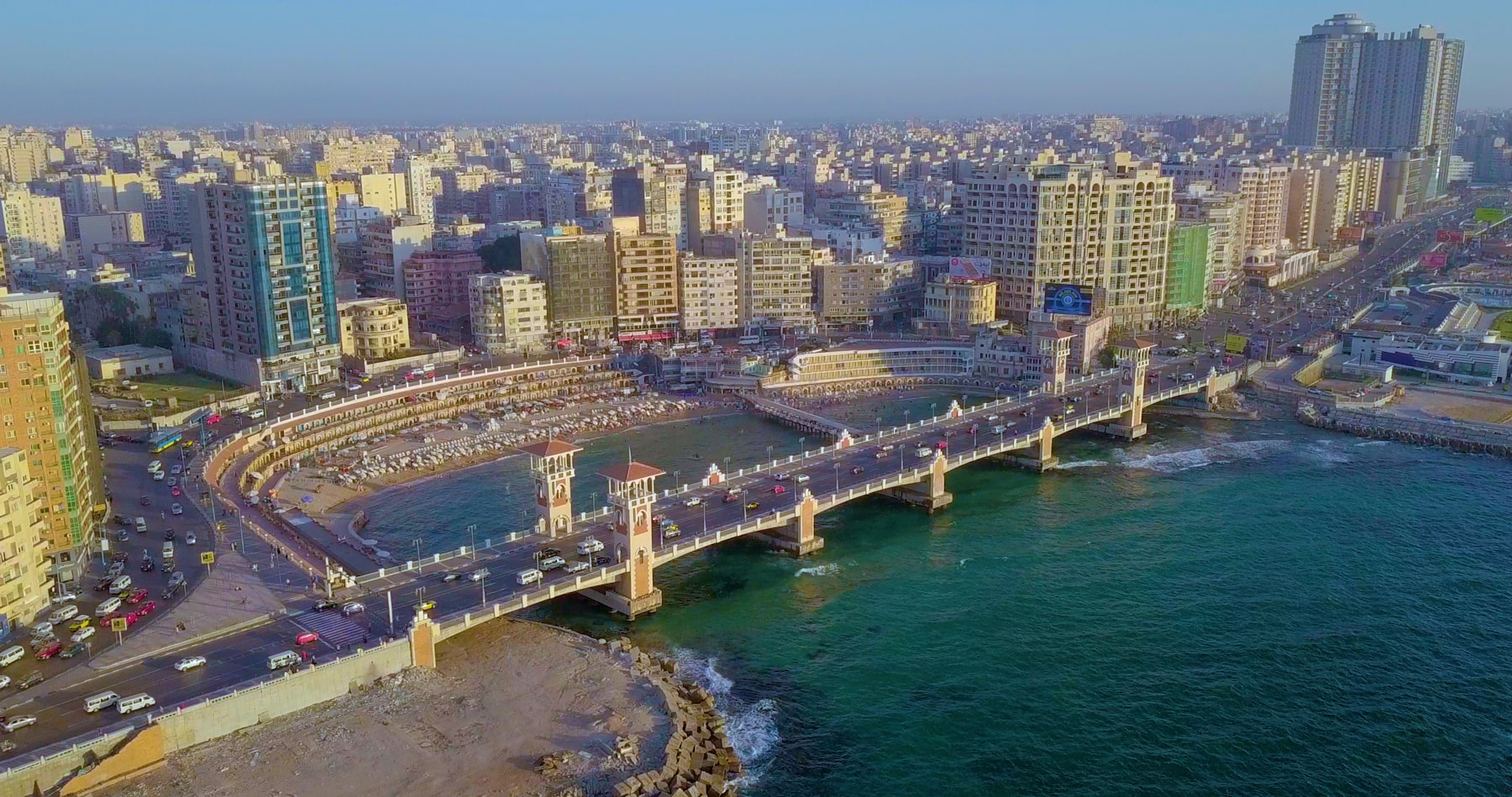 An aerial view of Stanley Bridge and the seafront at Alexandria Egypt