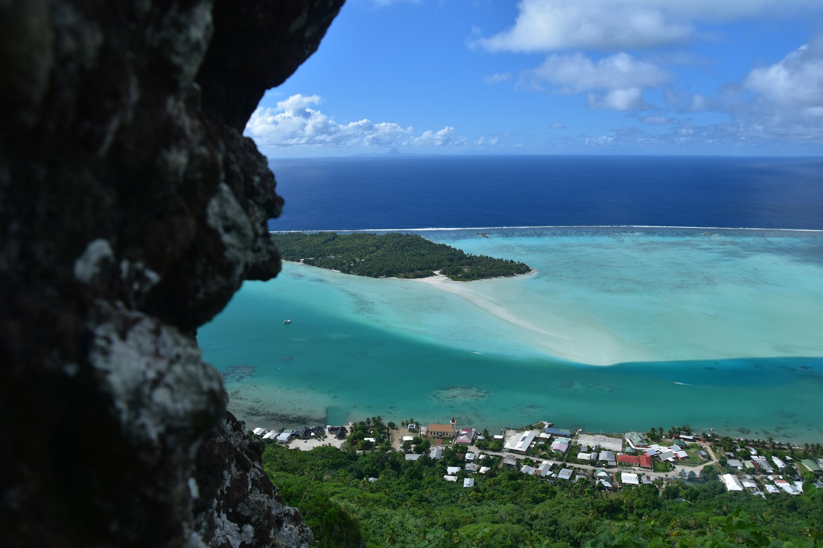 A view over the island of Maupiti and its lagoon in French Polynesia