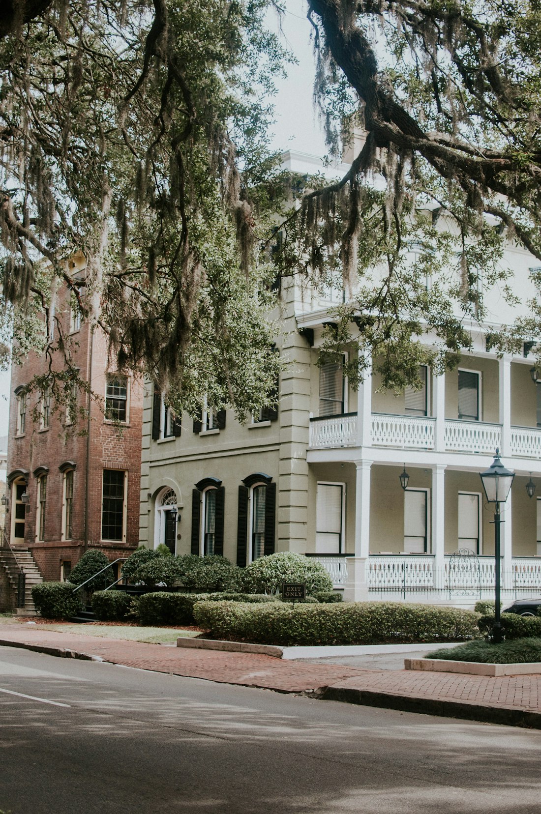 Cobblestone and old cotton warehouses along River Street in Savannah Georgia