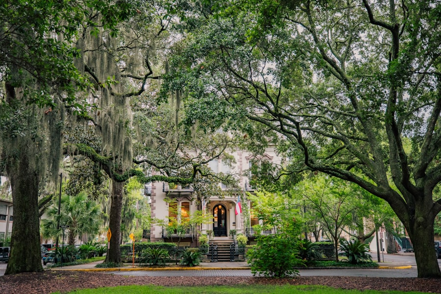 A historic house on a square in the Savannah Georgia historic district