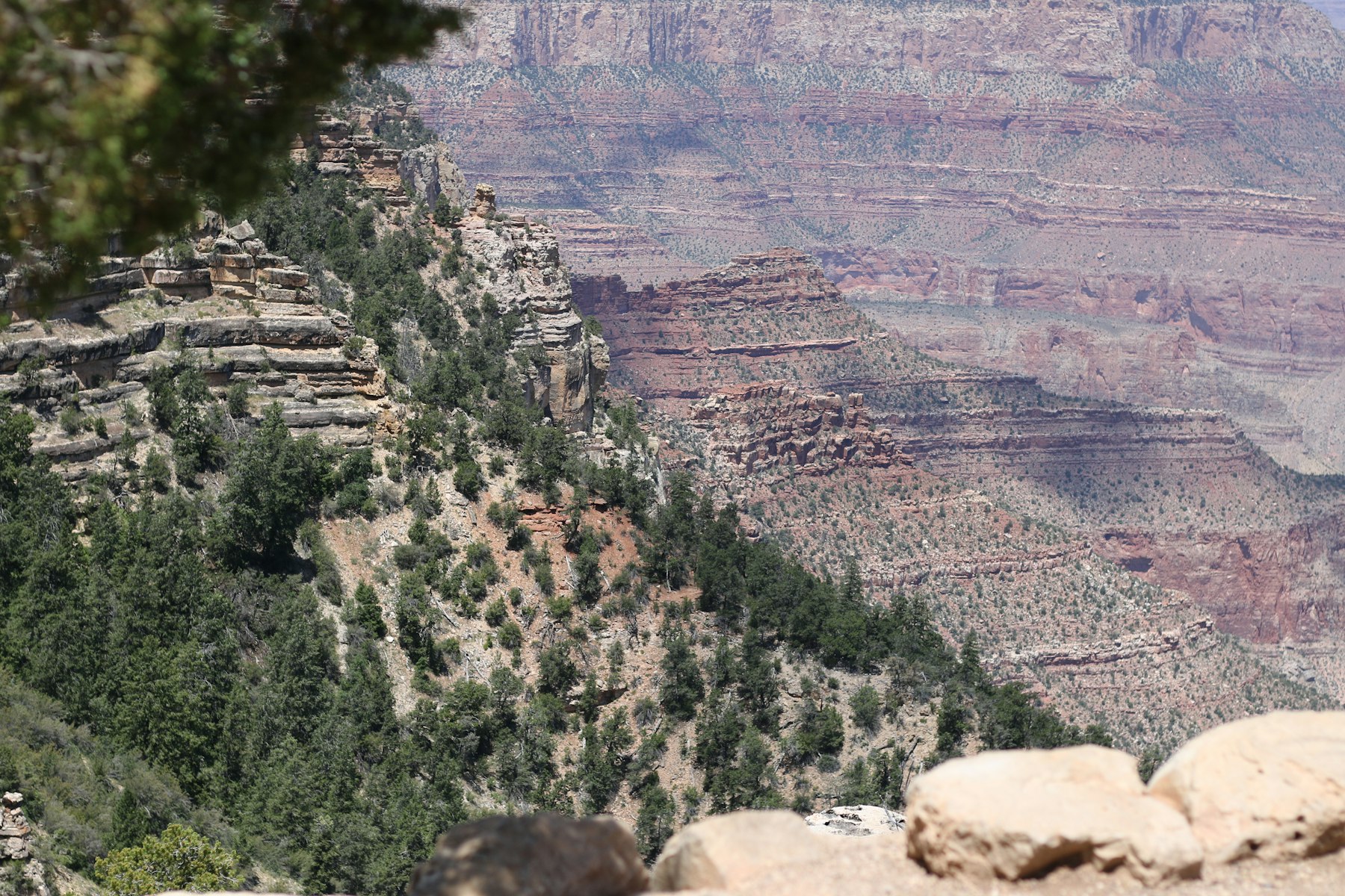 Rock ledges and pinyon scrub on the quiet eastern end of the Grand Canyon South Rim