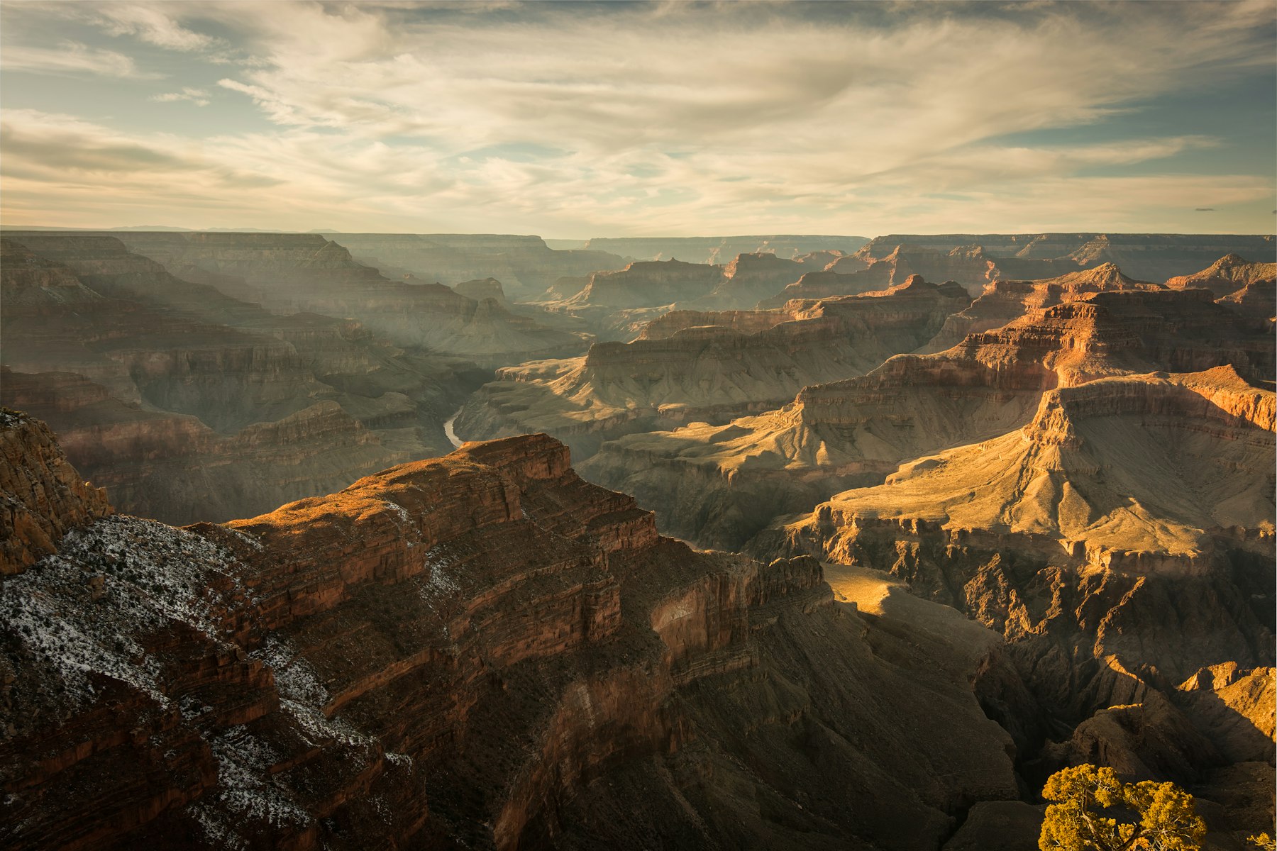 Layered canyon walls in warm light on the Grand Canyon South Rim