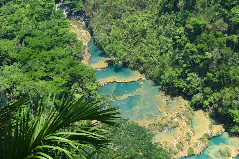 The turquoise limestone pools of Semuc Champey seen from above
