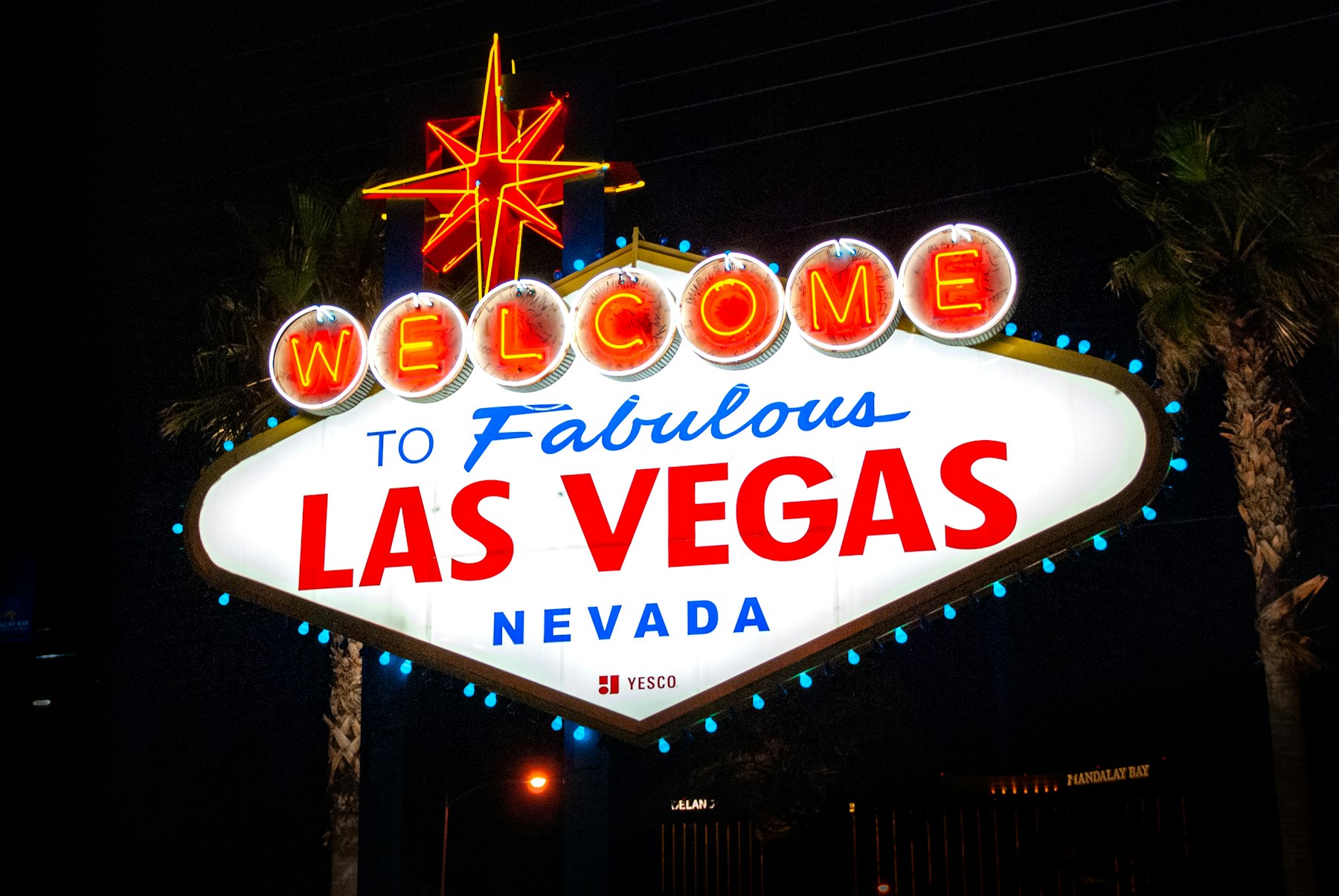 The Welcome to Fabulous Las Vegas Nevada neon sign lit at night
