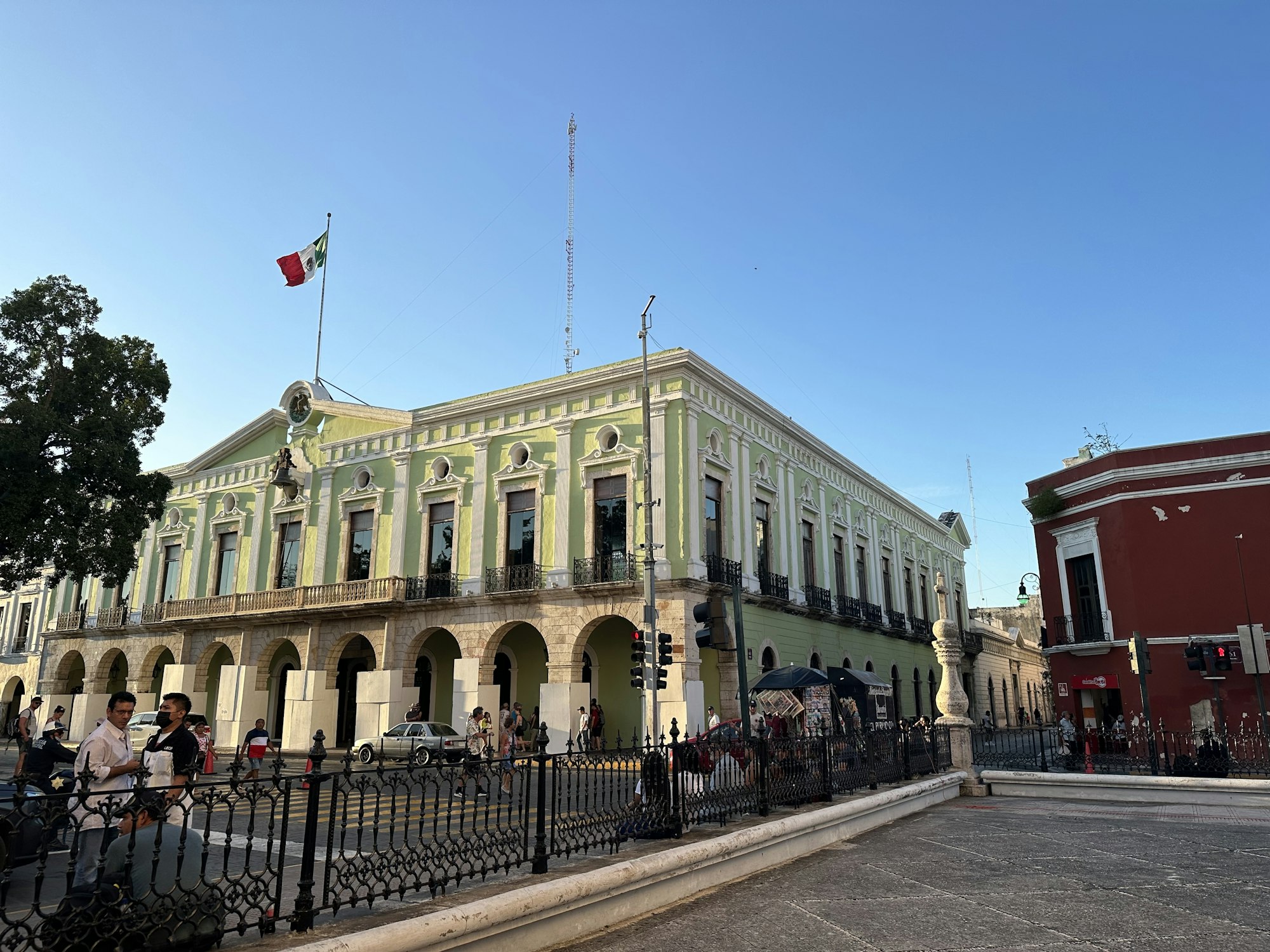 The yellow Palacio de Gobierno on the Plaza Grande in Merida Yucatan