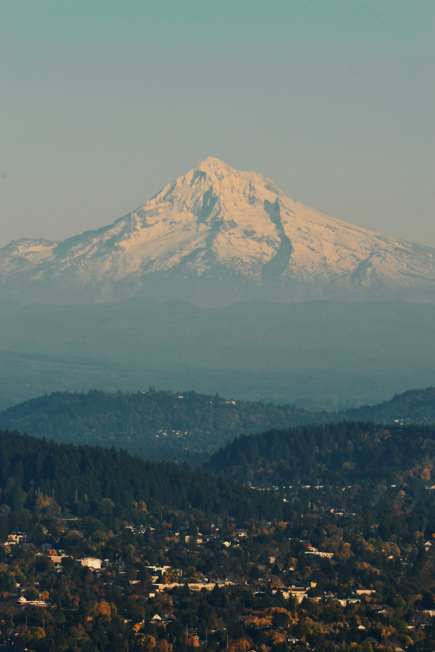 The snow covered summit of Mount Hood Oregon