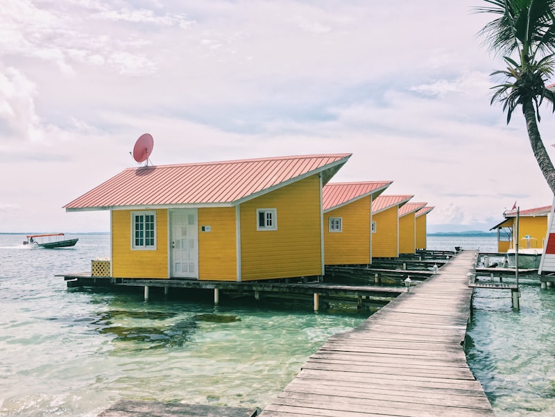 Wooden houses built out over the water at Bocas del Toro, Panama