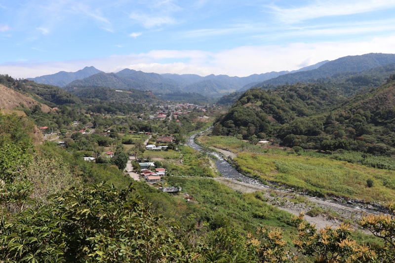 Green mountains under blue sky in the Chiriqui highlands of Panama