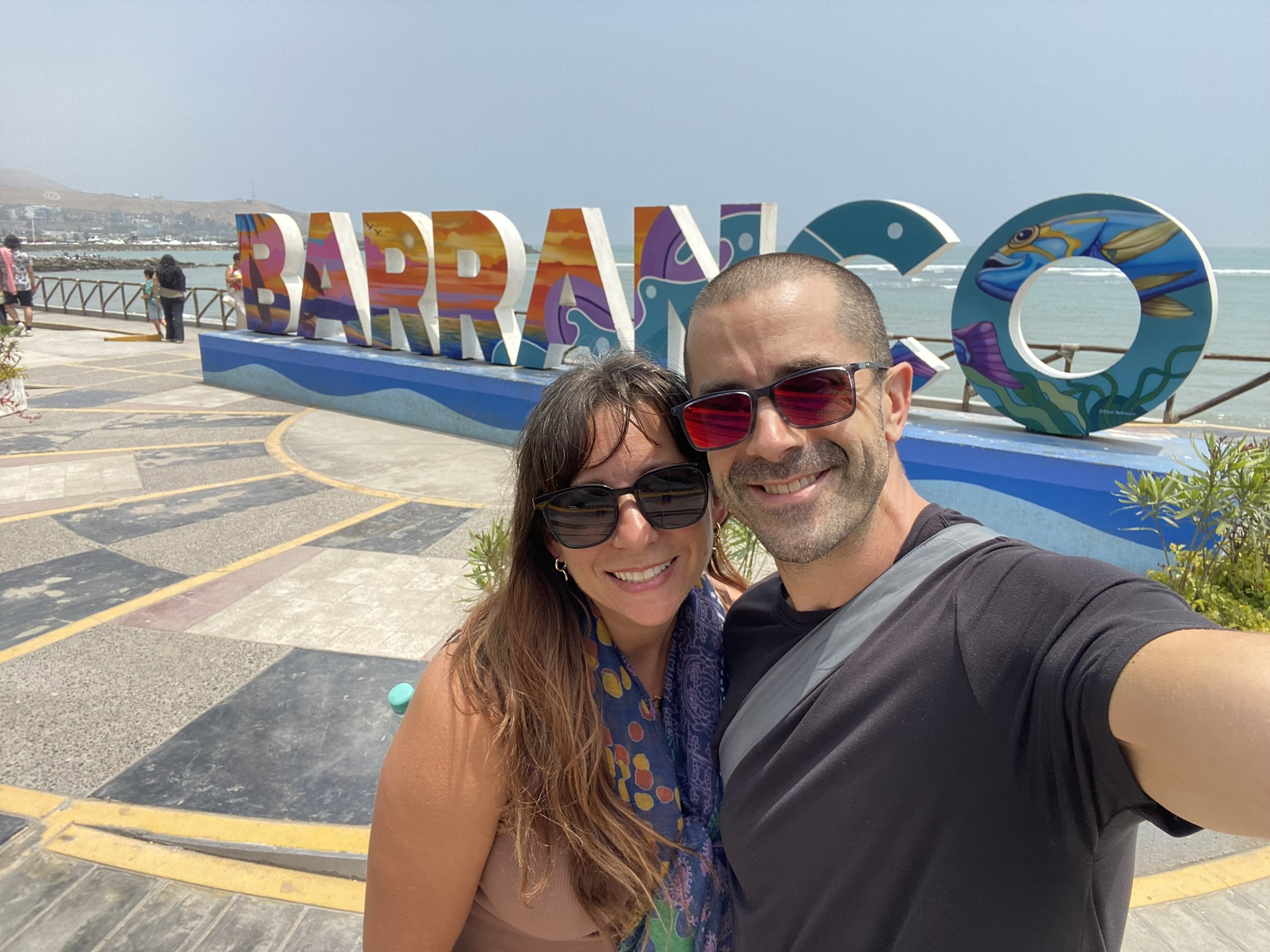 The coloured Barranco letter sign on the seafront in Lima Peru