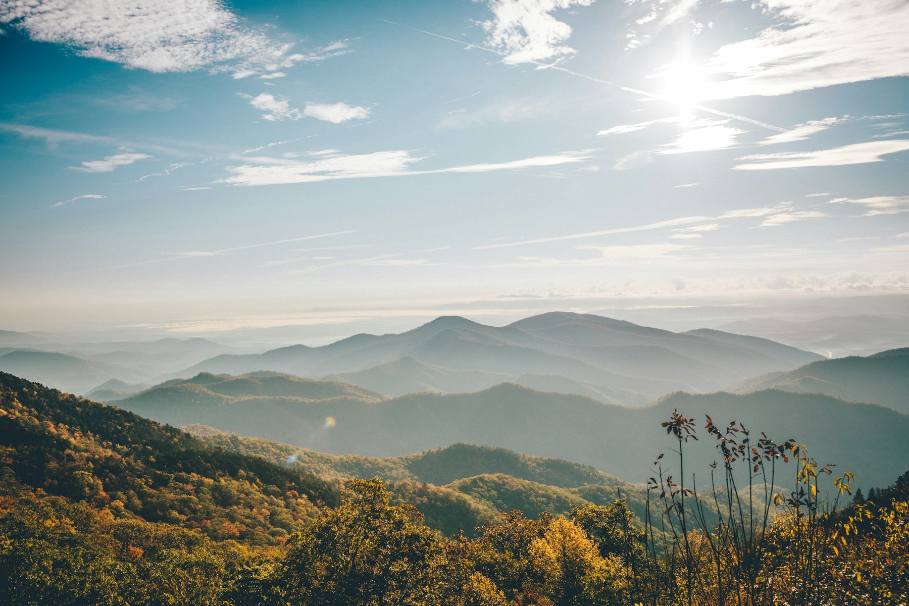 Autumn ridges of the Great Smoky Mountains receding into haze