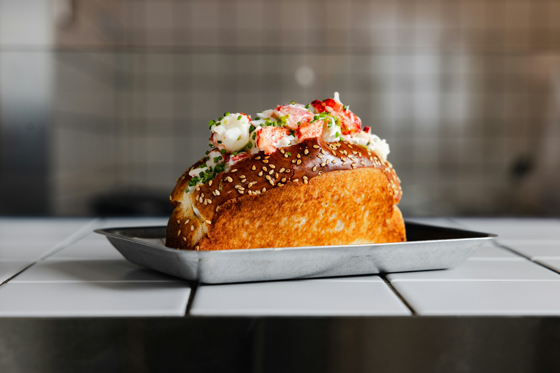 A New England lobster roll on a plate