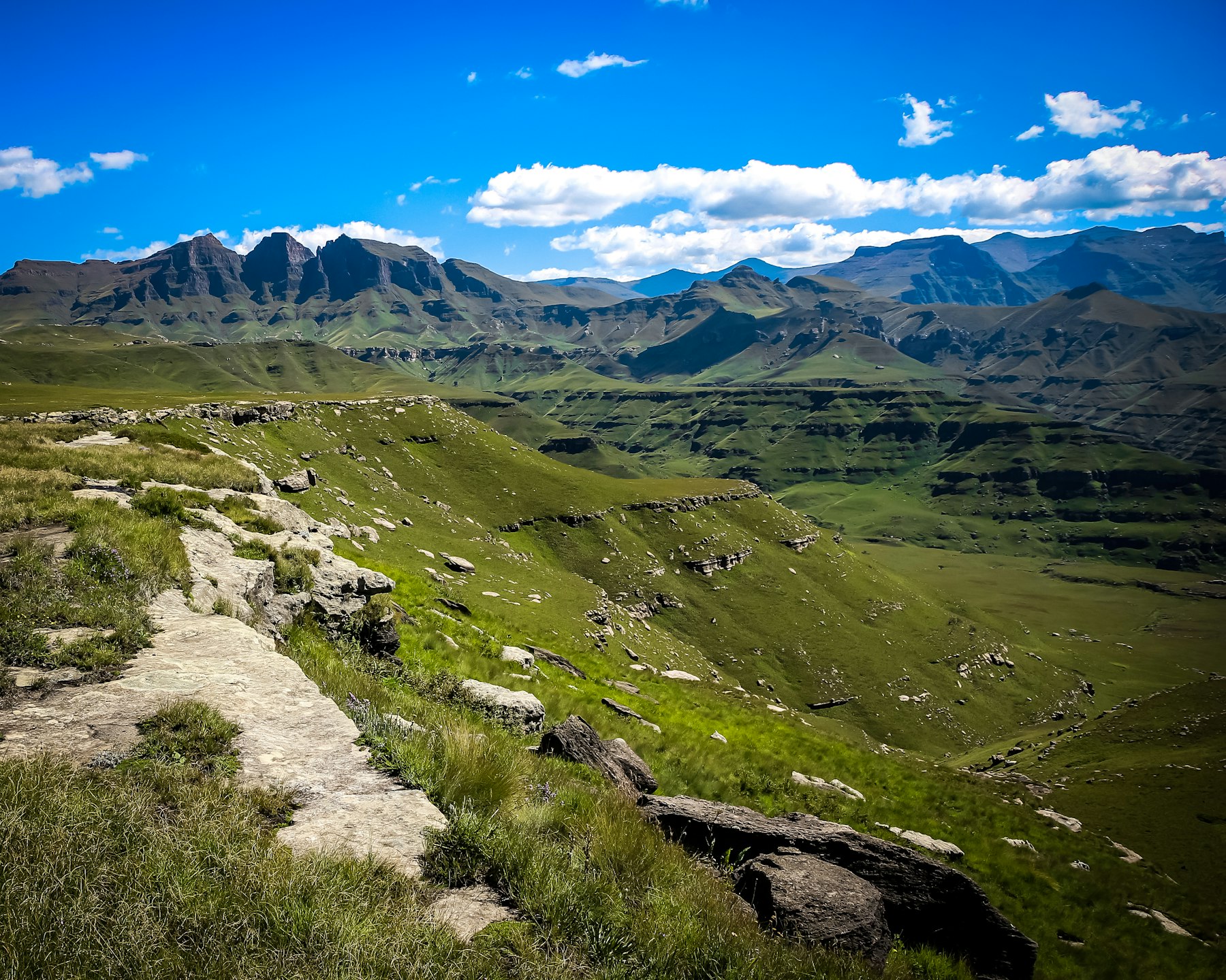 Grey rocky peaks of the Drakensberg mountains in South Africa