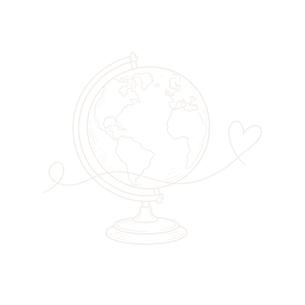 Hand drawn globe with a heart