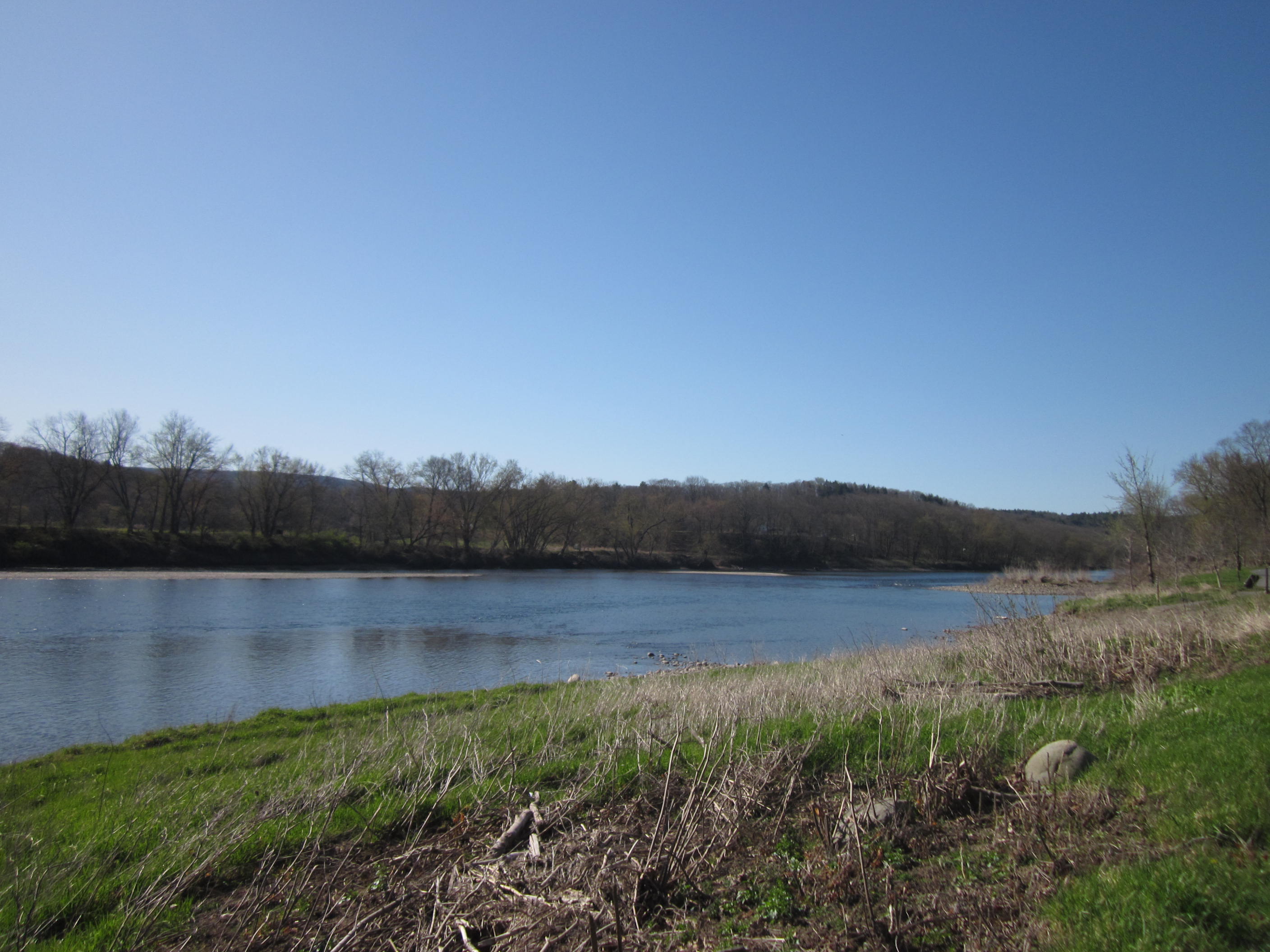The Delaware River cutting through the Delaware Water Gap in the Pocono Mountains