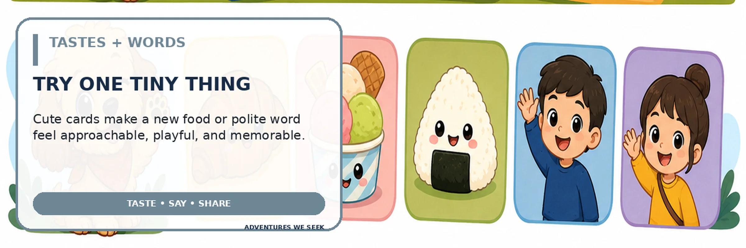 Kawaii food and greeting cards for young travelers